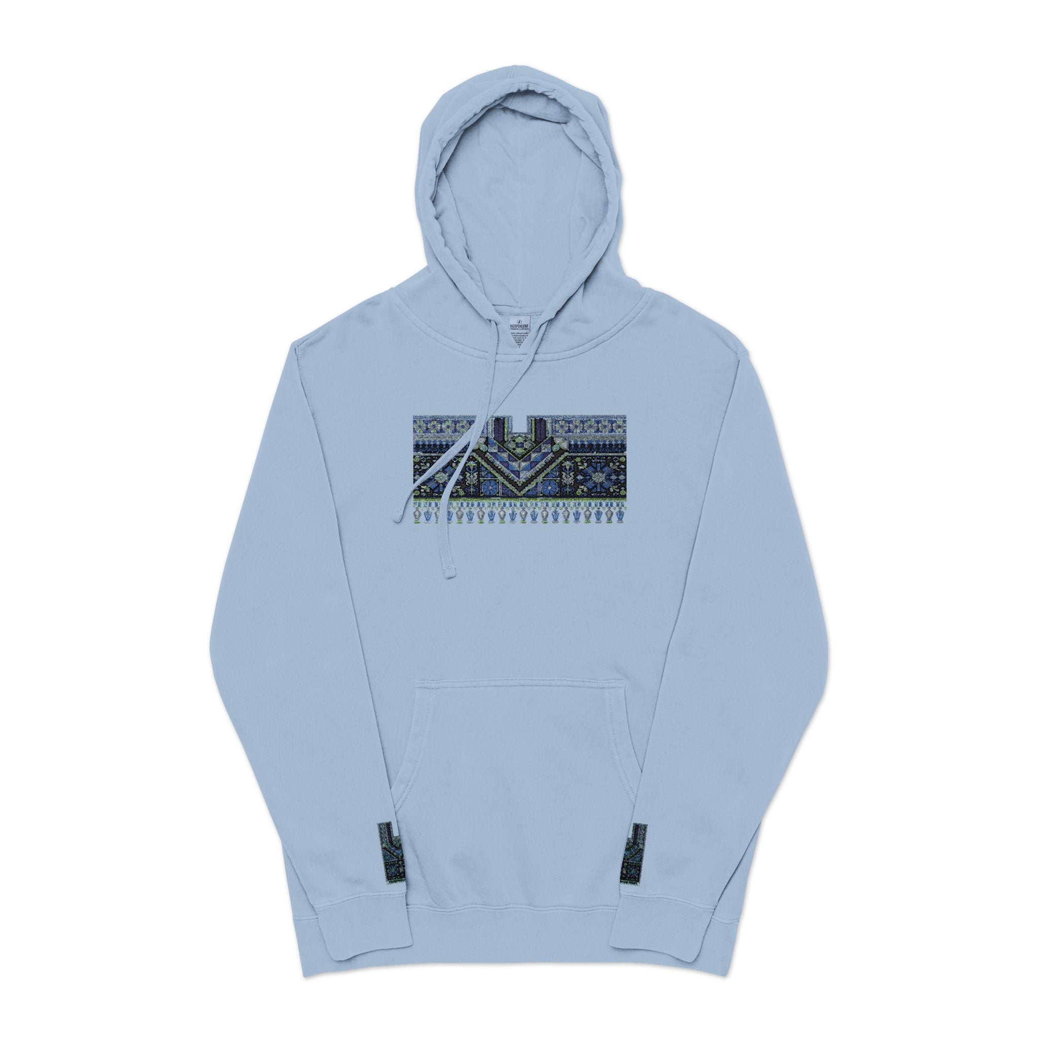 Abstract Wave Pattern Hoodie — Pigment-Dyed Light Blue Streetwear