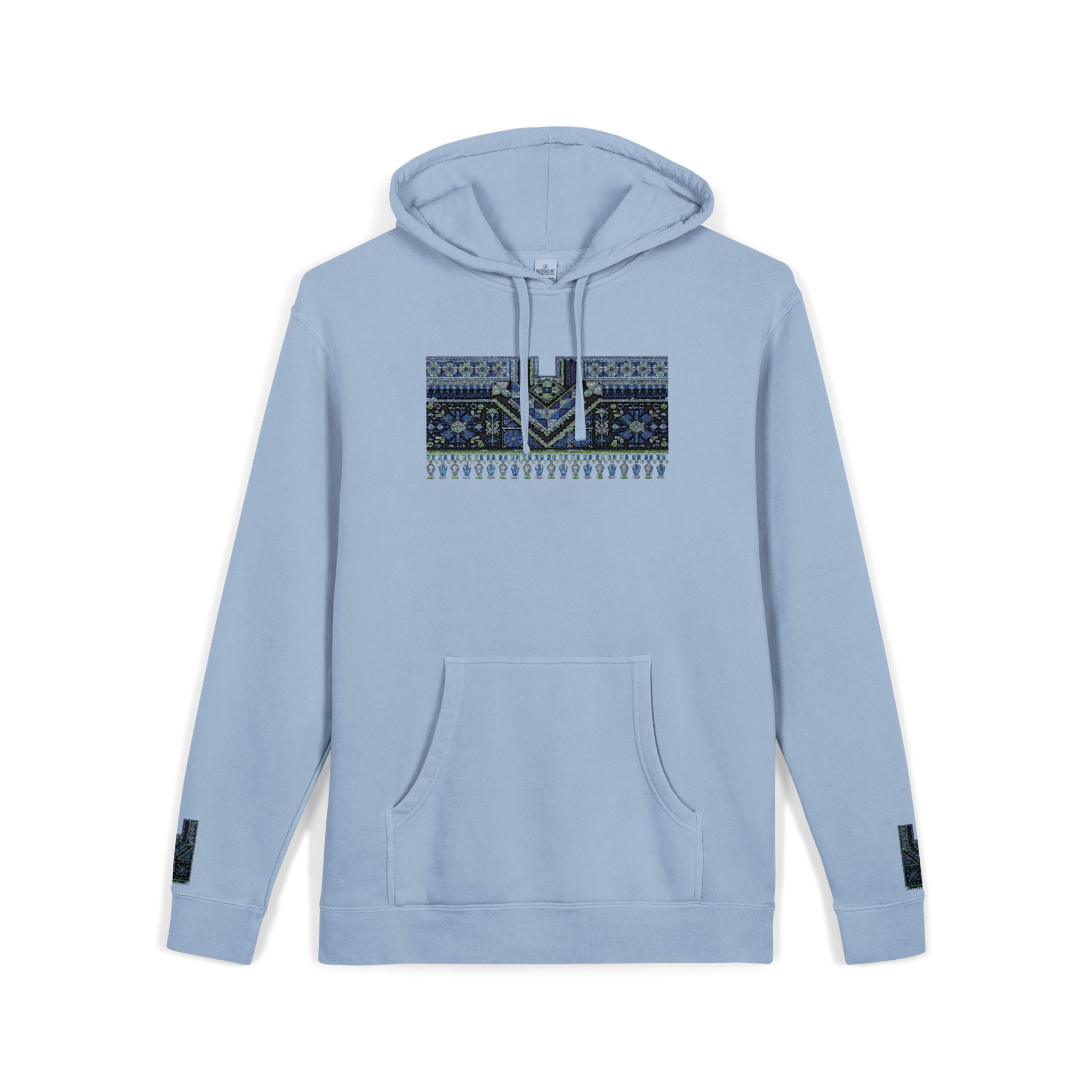 Abstract Wave Pattern Hoodie — Pigment-Dyed Light Blue Streetwear